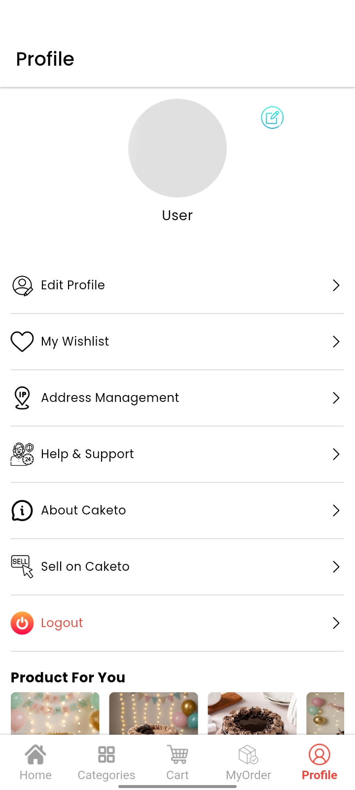 Caketo User Profile